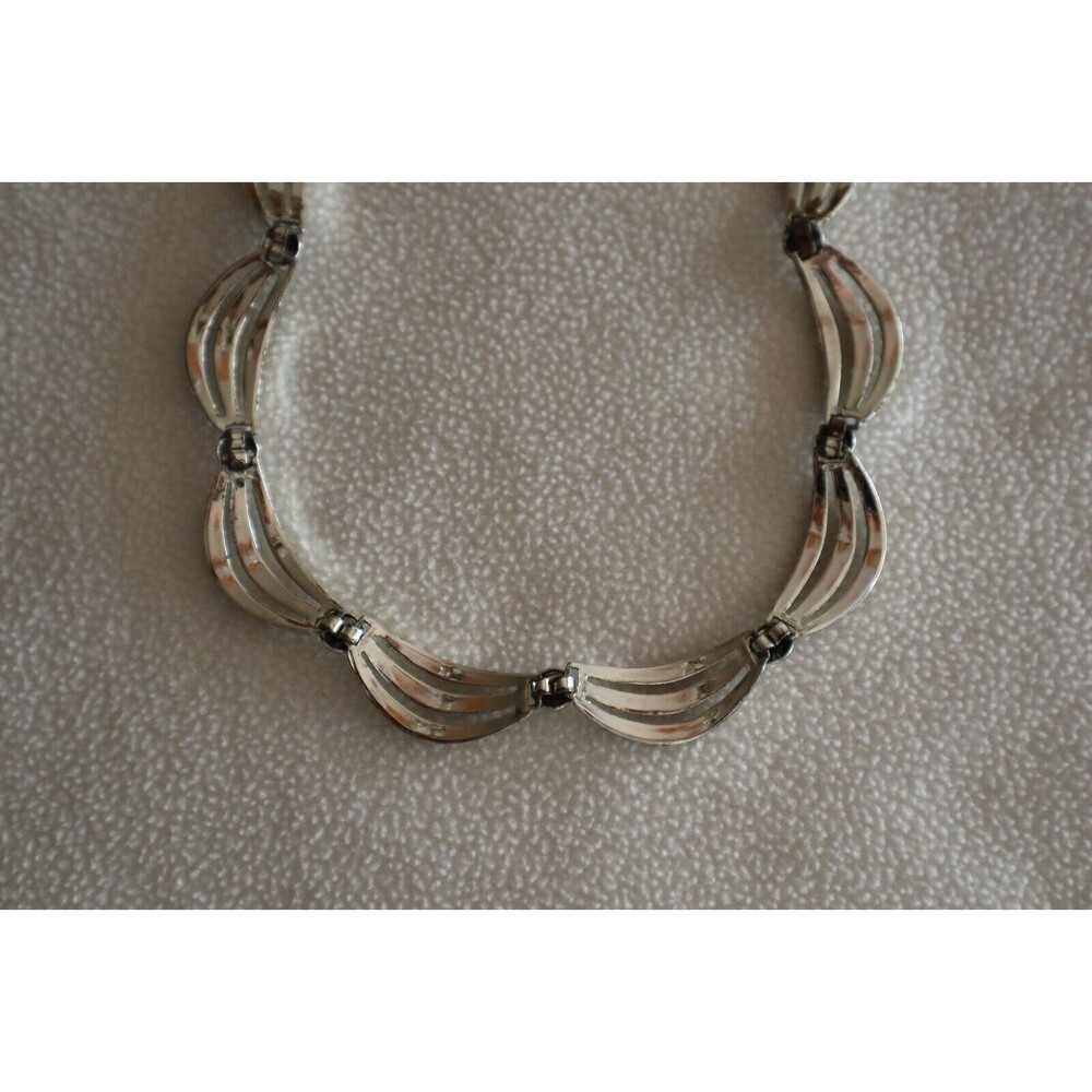 Vintage Scalloped Garland Beaded Swag Silver Tone Choker Necklace 16/17" - Picture 9 of 11